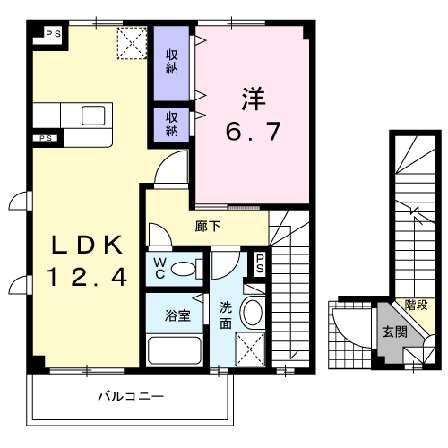 プリムローズⅡ(1LDK/2階)の間取り写真