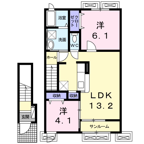 フルール・ブランシュⅢ(2LDK/2階)の間取り写真