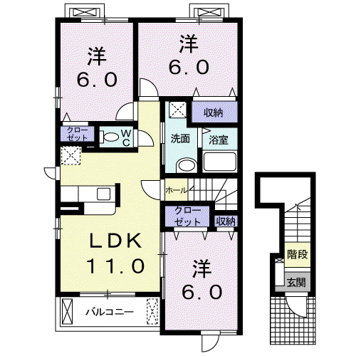 サンライズⅡ(3LDK/2階)の間取り写真