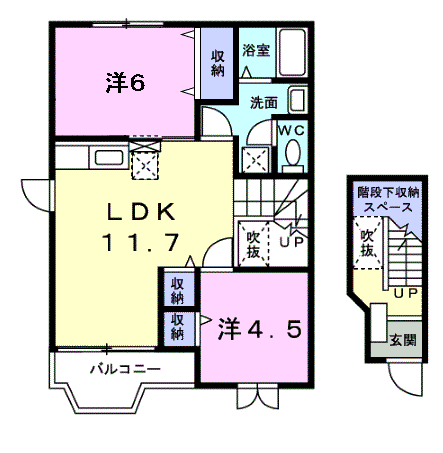 ルナシーハイツ(2LDK/2階)の間取り写真