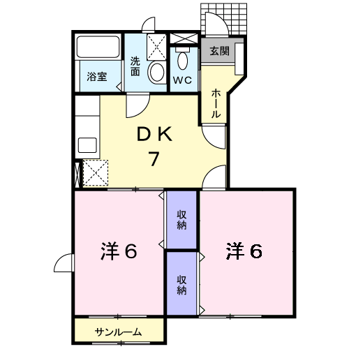 ソレアード(2DK/1階)の間取り写真