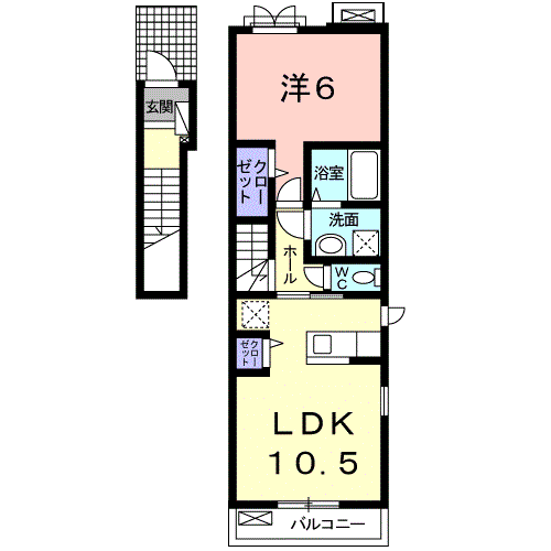シャトレ菊ヶ岡A(1LDK/2階)の間取り写真