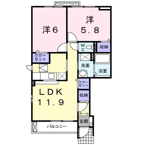ファミーユⅠ(2LDK/1階)の間取り写真
