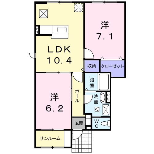 クラールⅡ(2LDK/1階)の間取り写真