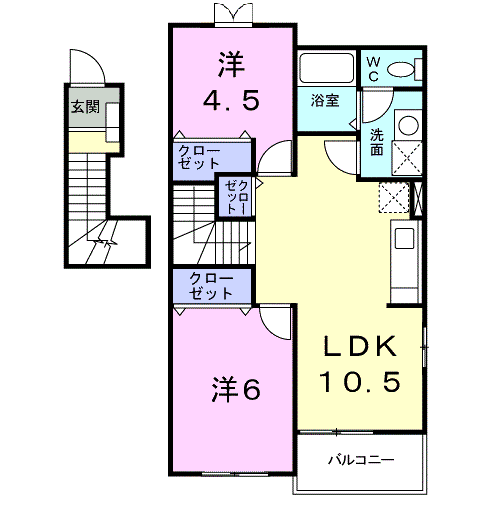 メゾンかつまた 西棟(2LDK/2階)の間取り写真