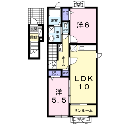 カルディナールⅠ(2LDK/2階)の間取り写真