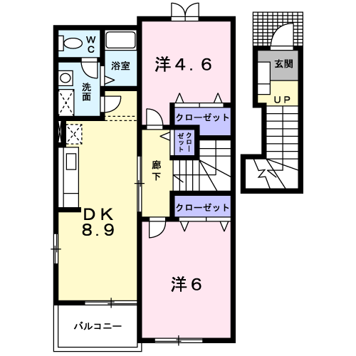 ビバリーホームズC棟(2DK/2階)の間取り写真