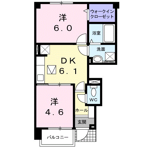 プレゼンティムⅢB(2DK/1階)の間取り写真