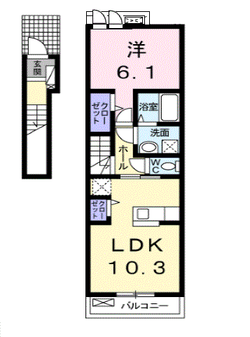 ソレイユ(1LDK/2階)の間取り写真