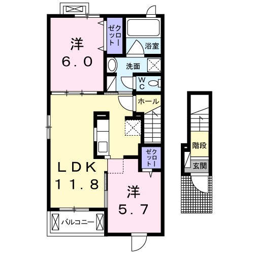 グランアムール(2LDK/2階)の間取り写真