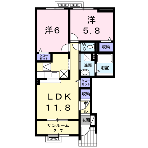 ラ・カーサ・フィオーレⅡ(2LDK/1階)の間取り写真