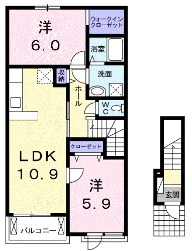 ラ カーサ フェリーチェ(2LDK/2階)の間取り写真