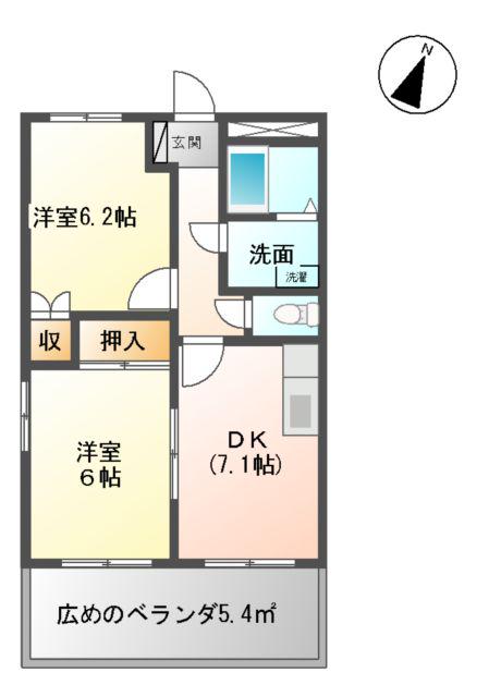 ハーモニーヒルズ(2DK/3階)の間取り写真