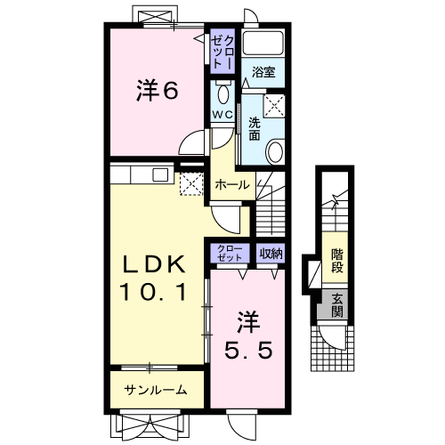 グランディハウス(2LDK/2階)の間取り写真