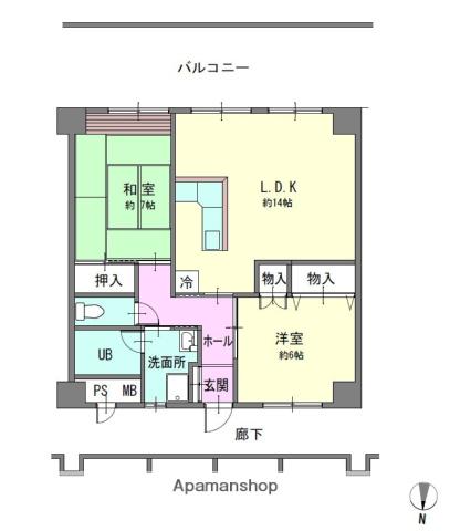グランフォート南通I(2LDK/4階)の間取り写真