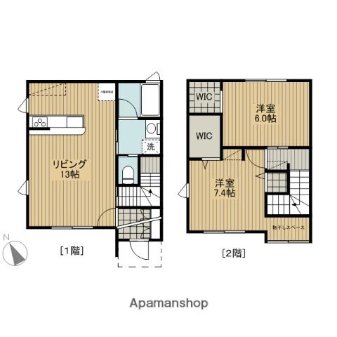 COCO GRAND 南通 B(2LDK/2階)の間取り写真