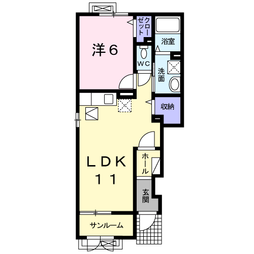 サニーヒルズD(1LDK/1階)の間取り写真