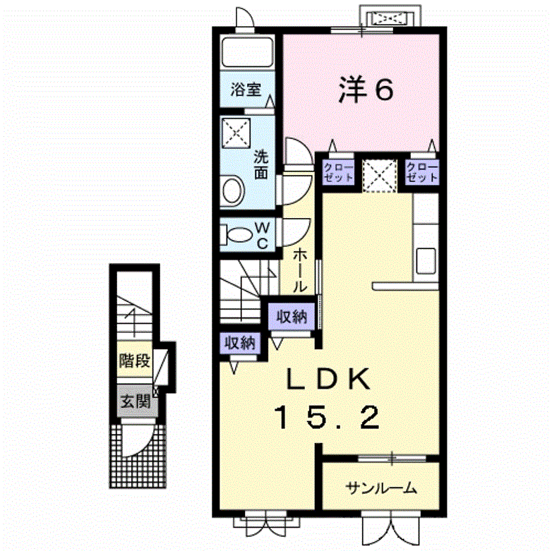 羽越本線 新屋駅(秋田) 徒歩17分 2階建 築8年(1LDK/2階)の間取り写真