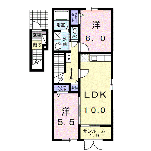 エレー・F(2LDK/2階)の間取り写真