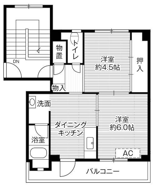 ビレッジハウス飯田川1号棟(2DK/1階)の間取り写真