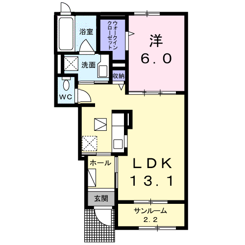 ウエスト・デュオ(1LDK/1階)の間取り写真