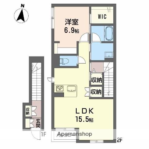 アルフラット山王A(1LDK/2階)の間取り写真