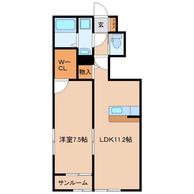ドミール多賀城(1LDK/1階)の間取り写真