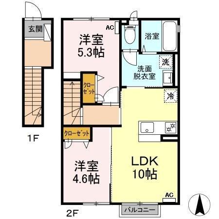 ニッセイハイムⅡ(2LDK/2階)の間取り写真