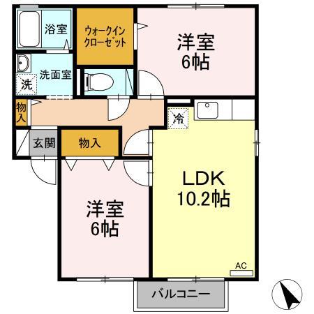 アルス明石台 AH(2LDK/2階)の間取り写真