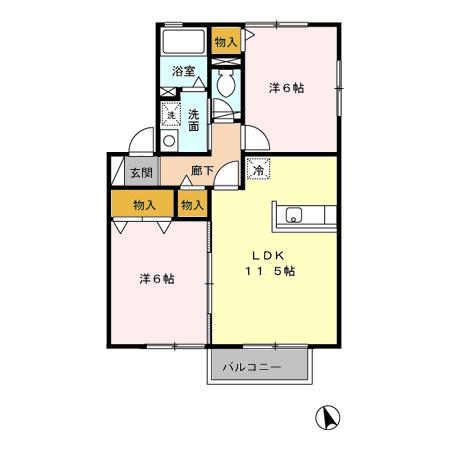 オーチャードテラス(2LDK/2階)の間取り写真