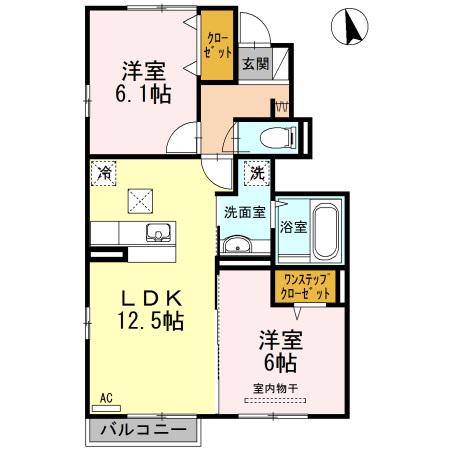 ボヌール(2LDK/1階)の間取り写真