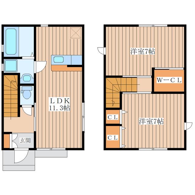 宮城県黒川郡大和町 2階建 築1年(2LDK)の間取り写真