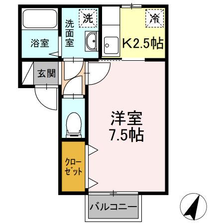 セジュール M(1K/2階)の間取り写真