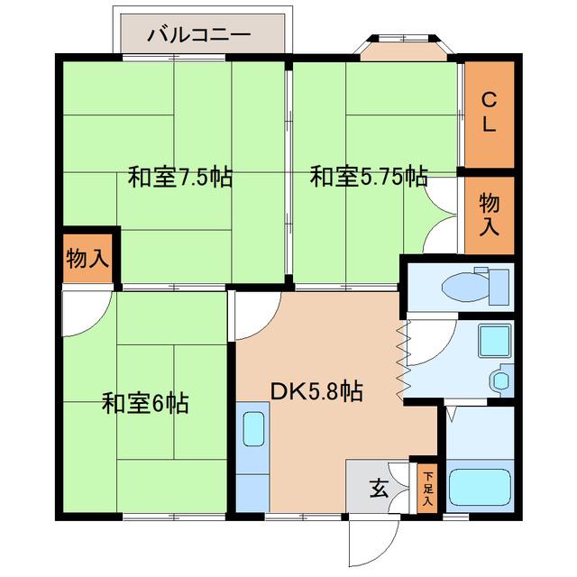 コーポ菅野Ⅱ(3DK/1階)の間取り写真