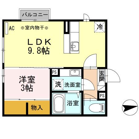 ディアコート和田駅前(1LDK/2階)の間取り写真