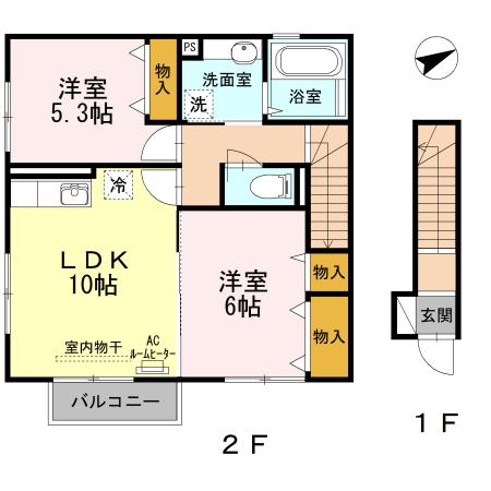 アビタシオン(2LDK/2階)の間取り写真