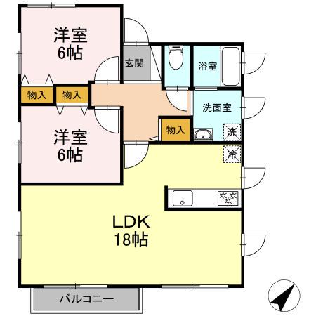 パセオイースト(2LDK/1階)の間取り写真