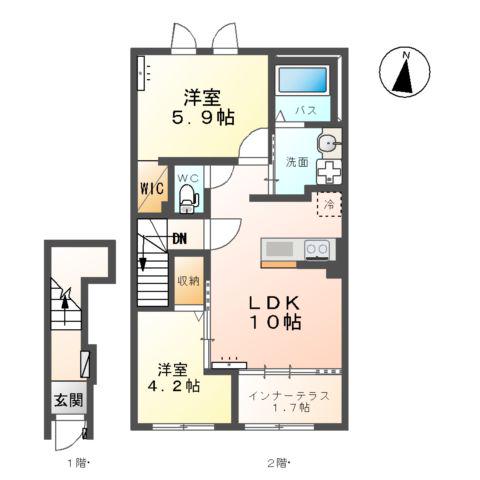 ソレイユ(2LDK/2階)の間取り写真