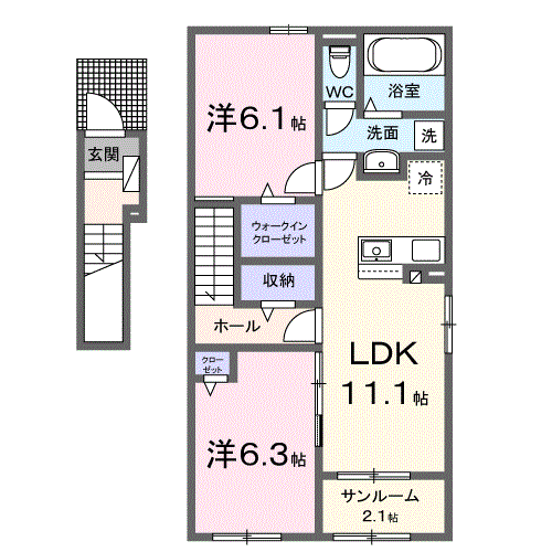 レオベール(2LDK/2階)の間取り写真
