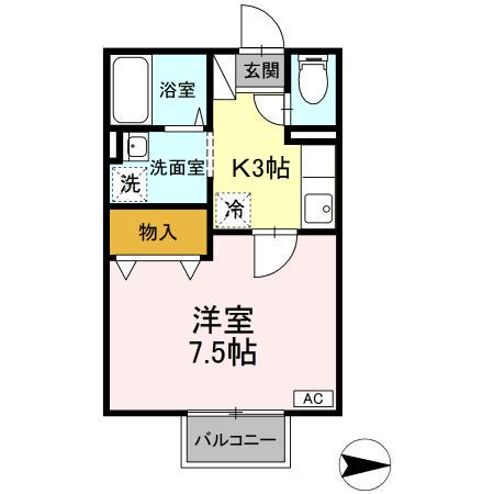 ブルーム勝平台(1K/2階)の間取り写真