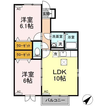 パセオプラシード成田B(2LDK/1階)の間取り写真