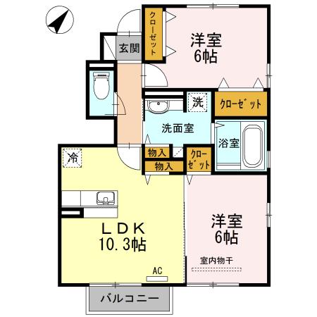 グリーンコート浮島C(2LDK/1階)の間取り写真