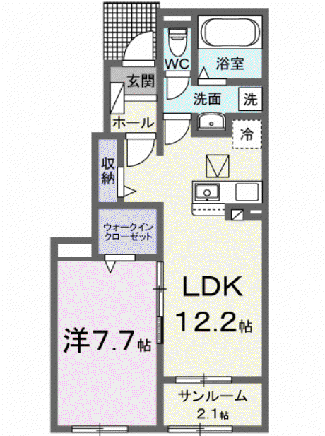 うららⅢ(1LDK/1階)の間取り写真