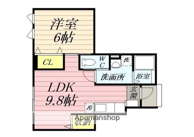 ロックサイドB棟(1LDK/1階)の間取り写真