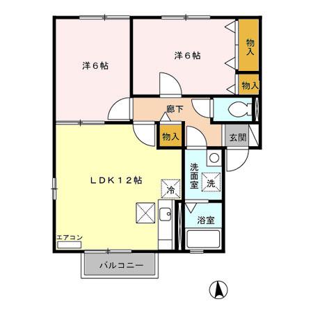 クレーネ東(2LDK/1階)の間取り写真