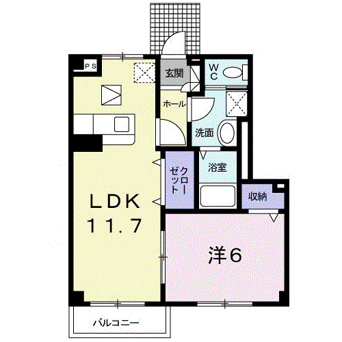 プリムローズⅠ(1LDK/1階)の間取り写真