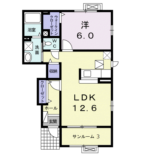 カンパーヌⅡ(1LDK/1階)の間取り写真