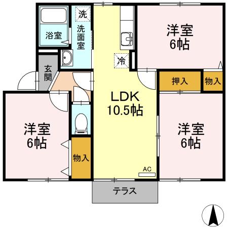 ラスティックⅡ(3LDK/1階)の間取り写真
