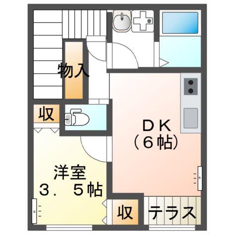 小田原1丁目(1DK/2階)の間取り写真