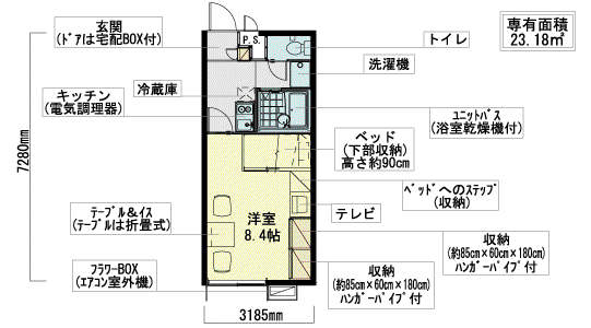 レオパレスオアシス(1K/2階)の間取り写真